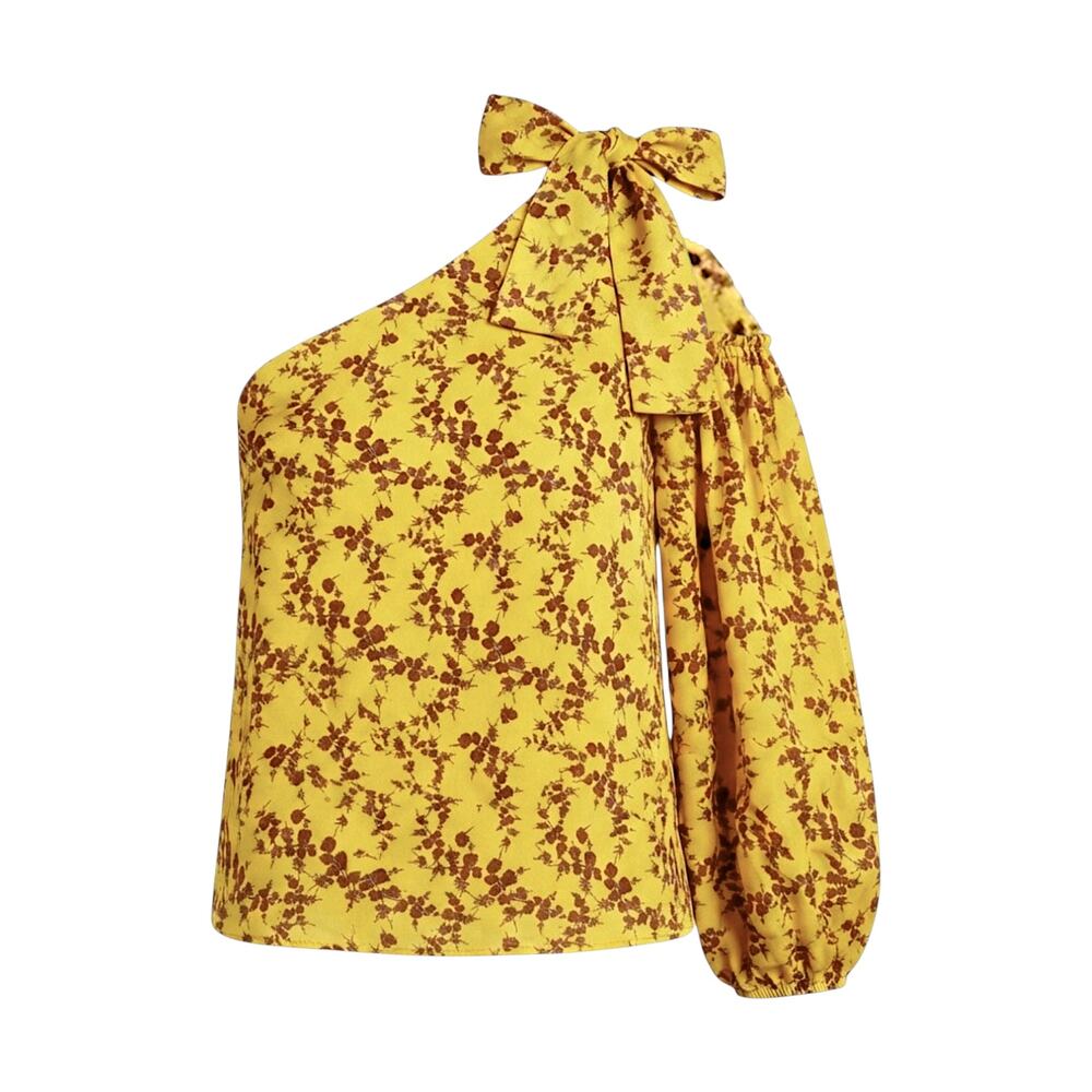 Amanda Uprichard One-Sleeve Floral Yellow Blouse Top | Size M